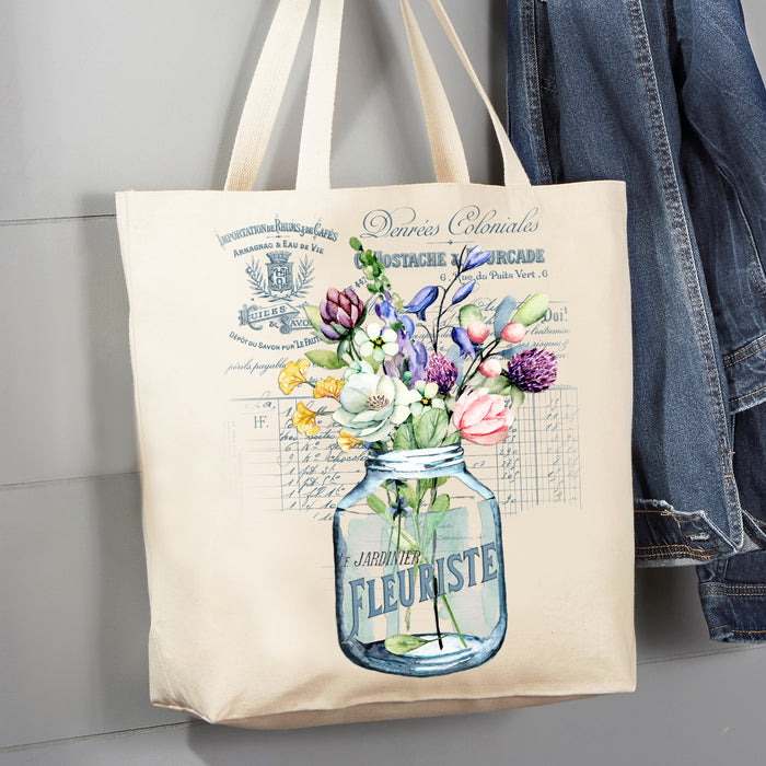 Vintage French Flowers Fleuriste 12 oz Canvas Tote Bag