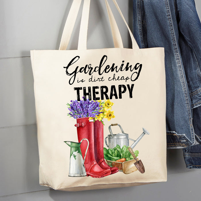 Gardening is dirt cheap Therapy 12 oz Canvas Tote Bag