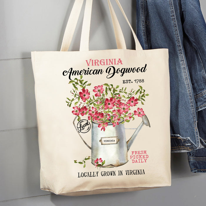 Virginia State Flower American Dogwood Souvenir 12 oz Canvas Tote Bag