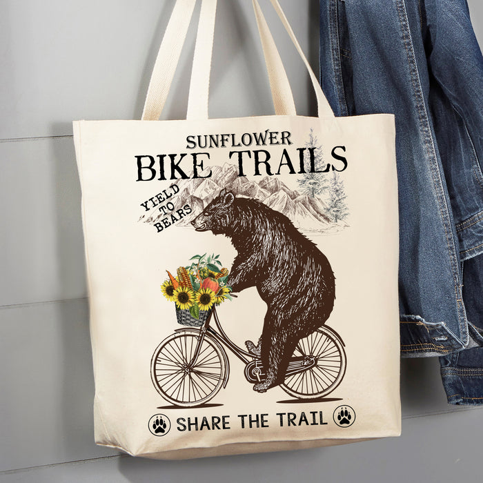 Share the Trail Black Bear Bicycle 12 oz Canvas Tote Bag