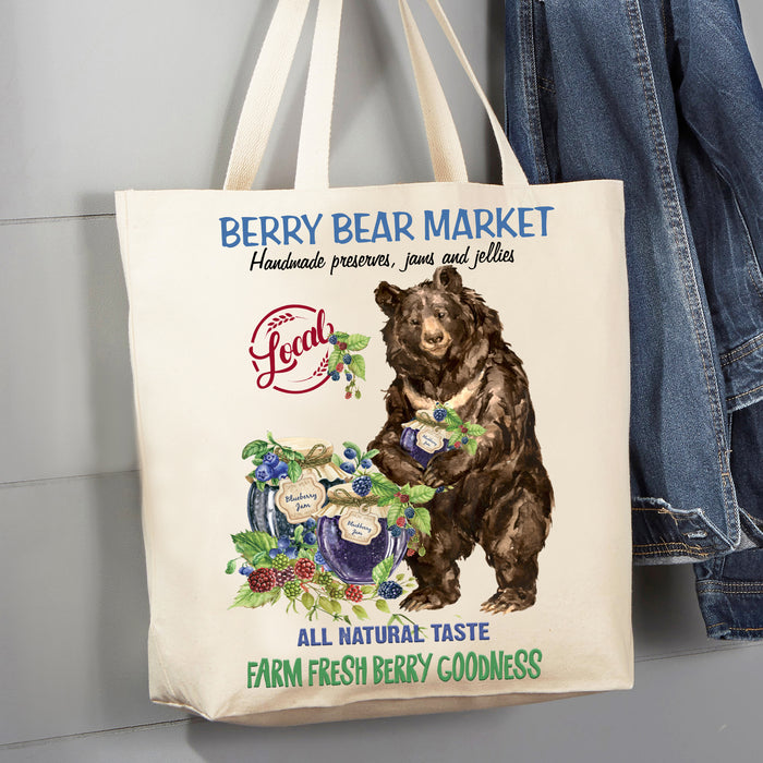 Berry bear Market Jams and Jellies 12 oz Canvas Tote Bag