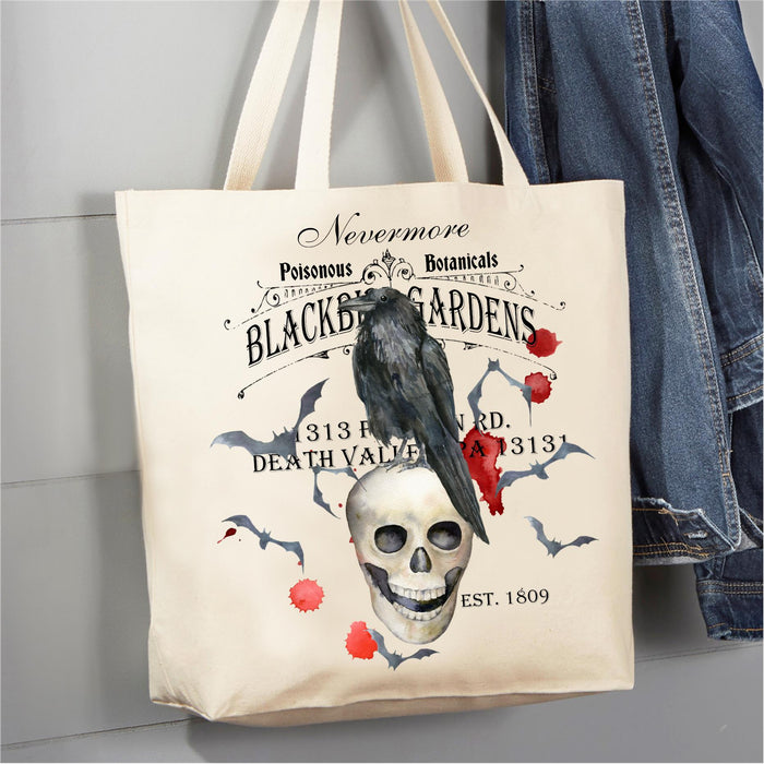 Blackbird Garden Crow Halloween 12 oz Canvas Tote Bag