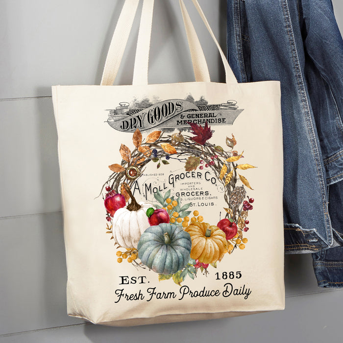 Vintage Autumn Fall Harvest Pumpkin 12 oz Canvas Tote Bag