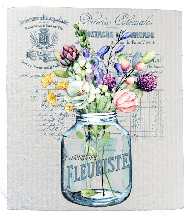 Vintage French Flowers Fleuriste SWEDISH DISH CLOTH