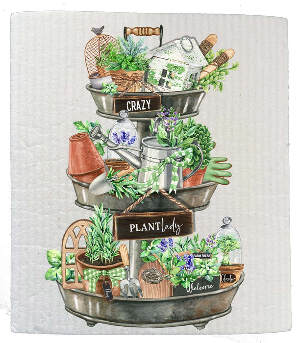 Crazy Plant Lady 3 Tier Tray Herbs SWEDISH DISH CLOTH