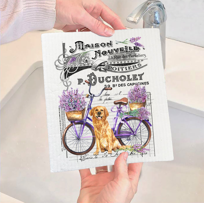 French Lavender Golden Retreiver Dog Swedish Dish Cloth