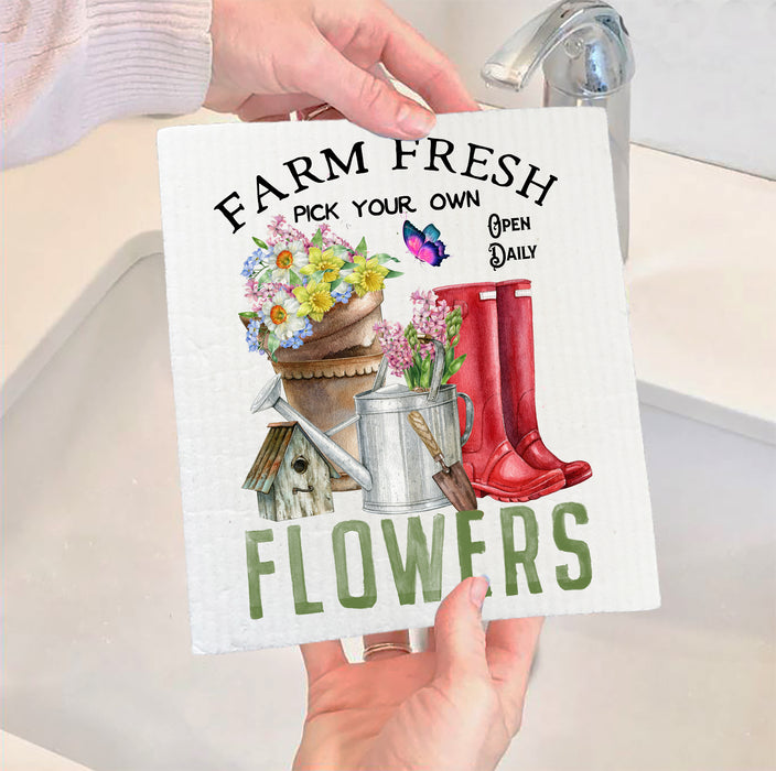 Farm Fresh Flowers Garden Swedish Dish Cloth