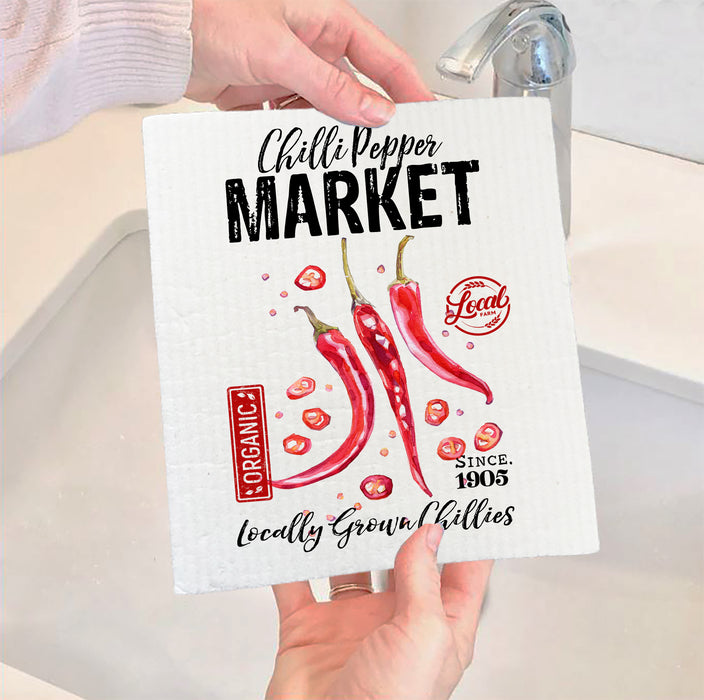 Chilli Peper Market Red Chillies Swedish Dish Cloth