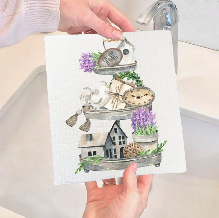Country Lavender 3 Tier Tray Swedish Dish Cloth