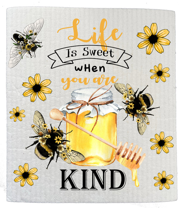 Life is Sweet When you are Kind Bees Honey Kitchen SWEDISH DISH CLOTHS