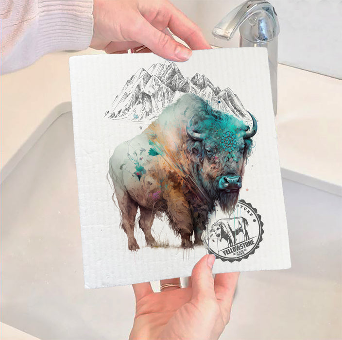 Western Buffalo Turquoise Yellowstone Kitchen Swedish Dish Cloth