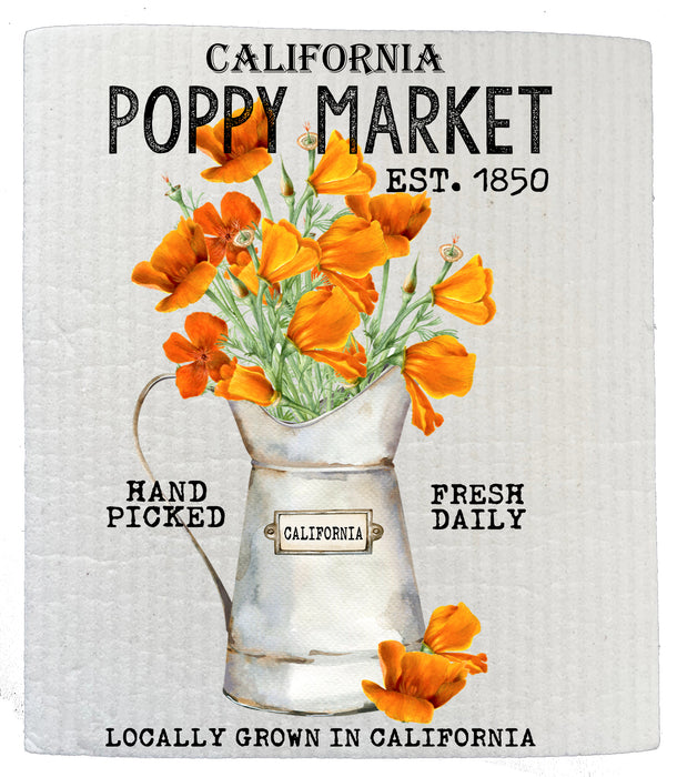 California State Flower Poppy Souvenir Kitchen SWEDISH DISH CLOTH