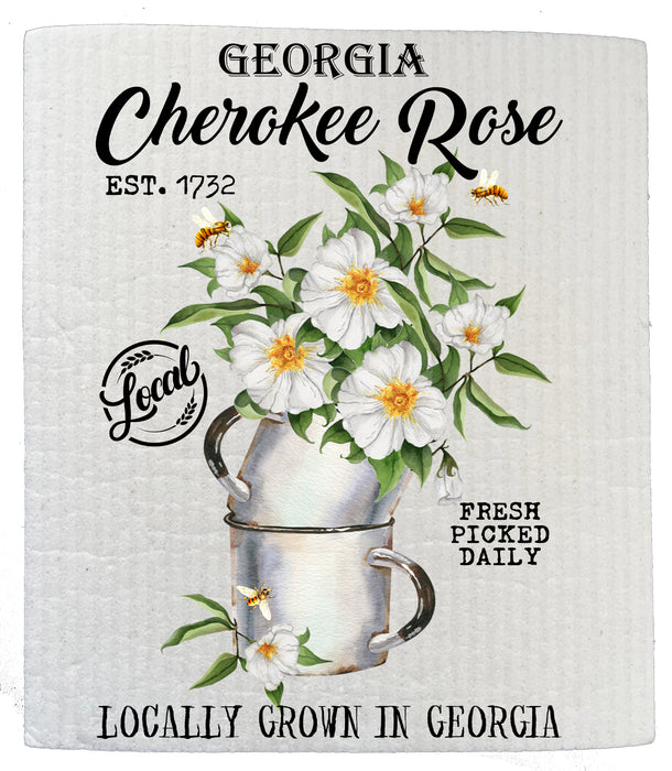 Georgia State Flower Cherokee Rose Souvenir Kitchen SWEDISH DISH CLOTH