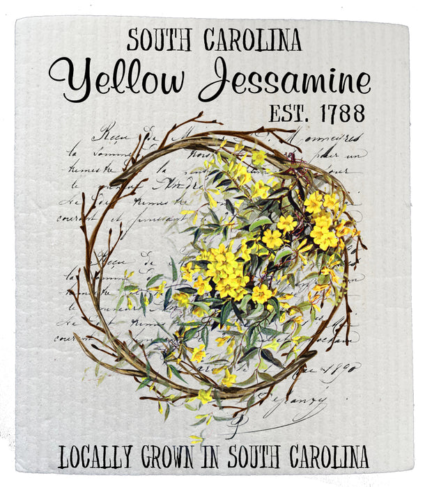 South Carolina State Flower Jessamine Souvenir Kitchen SWEDISH DISH CLOTH