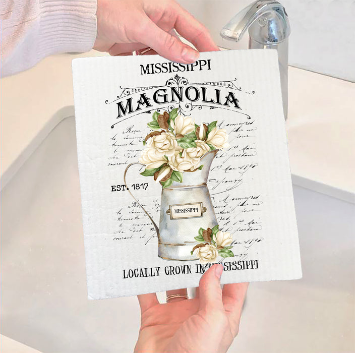 Mississippi State Flower Magnolia Swedish Dish Cloth