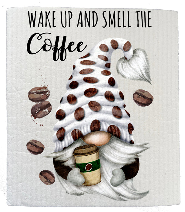 Gnome Wake Up and Smell the Coffee Kitchen SWEDISH DISH CLOTH