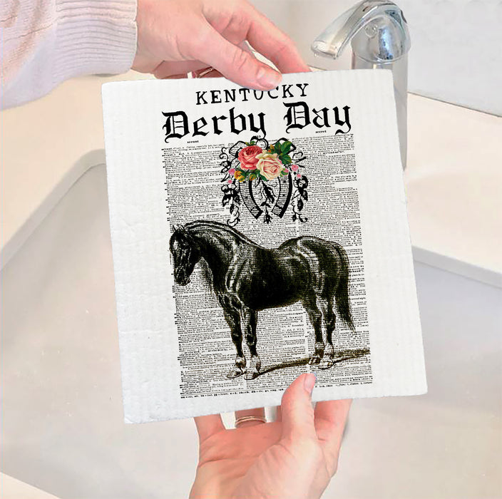Kentucky Derby Horse Vintage Kitchen SWEDISH DISH CLOTH
