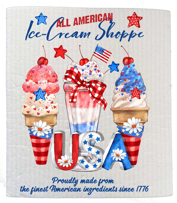 All American Ice Cream Patriotic USA SWEDISH DISH CLOTH