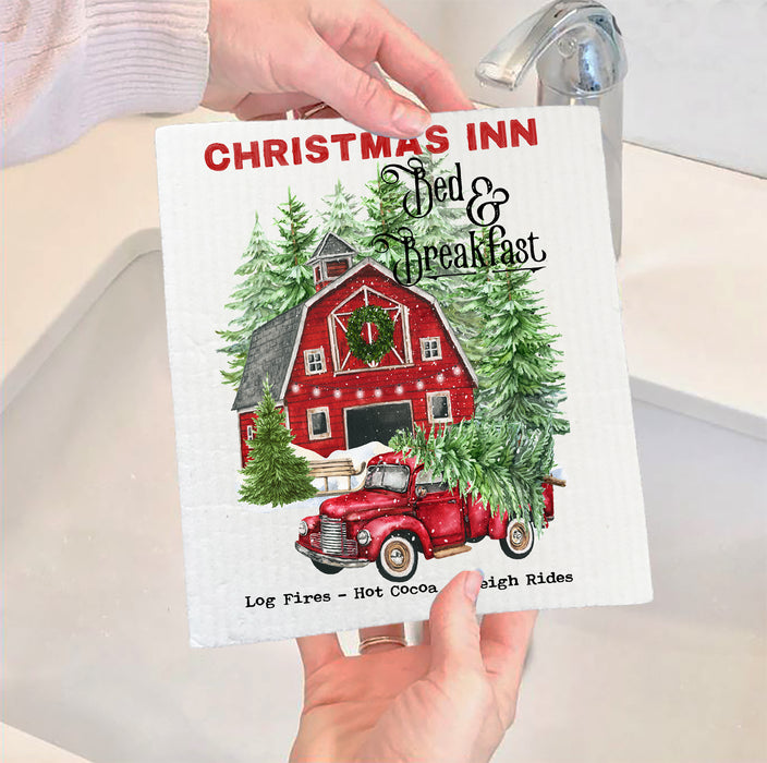 Christmas Inn Red Barn Pick Up Truck SWEDISH DISH CLOTH