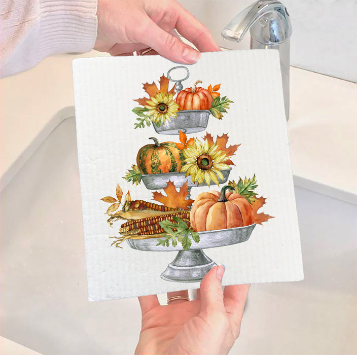 Autumn Fall 3 Tier Tray SWEDISH DISH CLOTHS