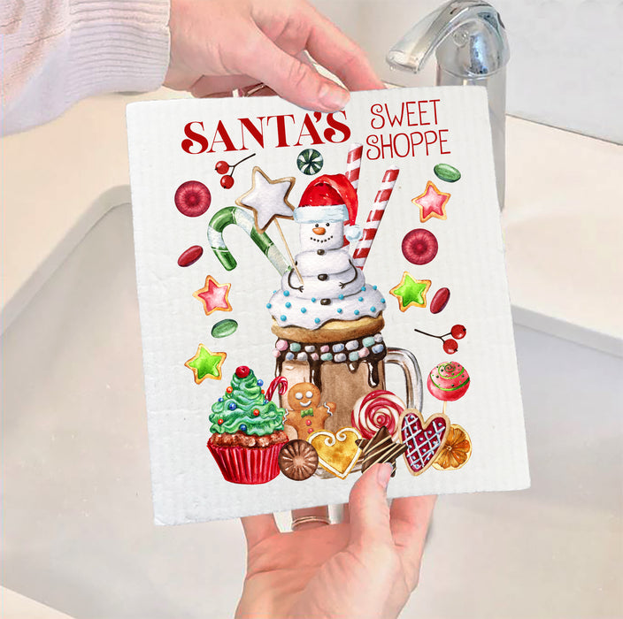 Christmas Santa's Sweet Shop Candy SWEDISH DISH CLOTH