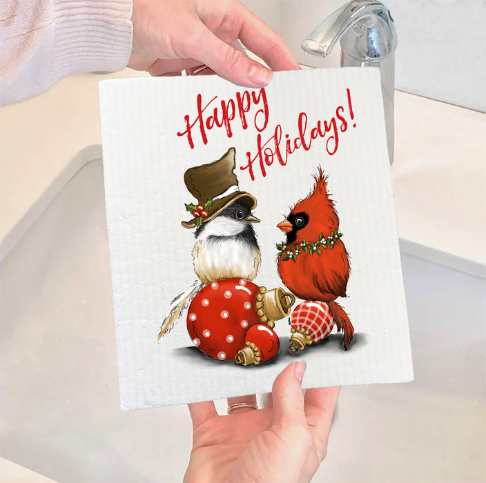 Christmas Birds Cardinal Swedish Dish Cloth