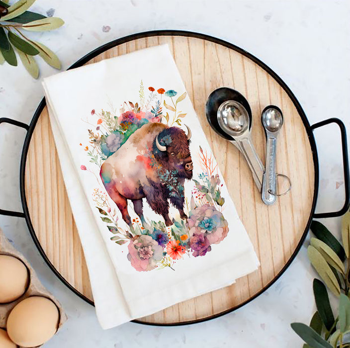 Western Buffalo Colorful Flowers  Kitchen Cotton Tea Towels