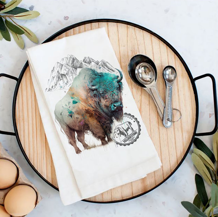Western Buffalo Turquoise Yellowstone Kitchen Cotton Tea Towels