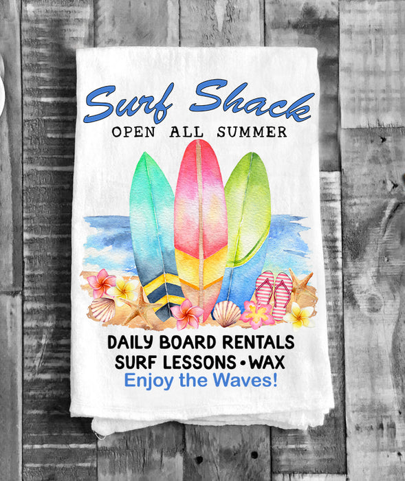 Surf Shack Surf Summer Ocean Flour Sack Tea Towel