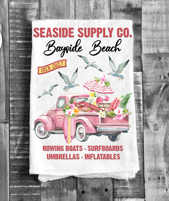 Seaside Supply Co Pink Pick Up Beach Flour Sack Tea Towel
