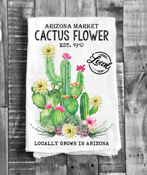 Arizona State Cactus Flower Souvenir  Flour Sack Tea Towel