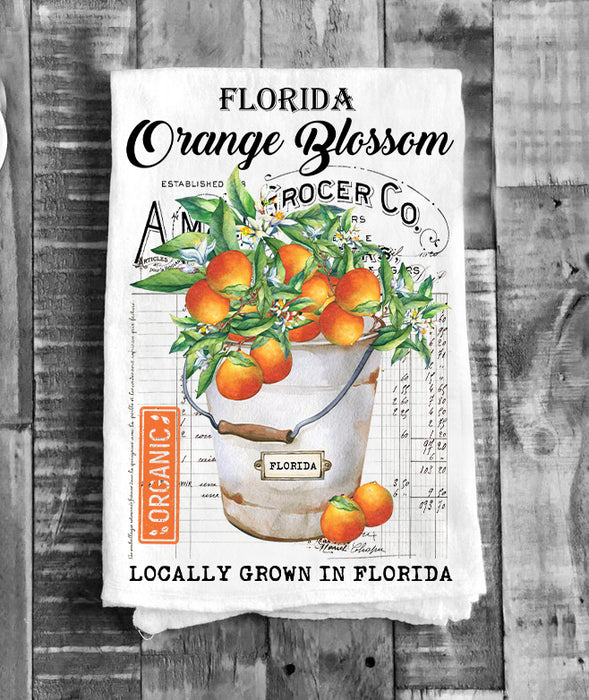 Florida State Flower Orange Blossom Souvenir Flour Sack Tea Towel