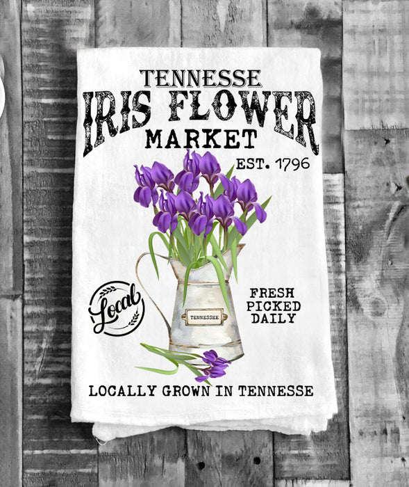 Tennessee State Flower Iris Souvenir Flour Sack Tea Towel
