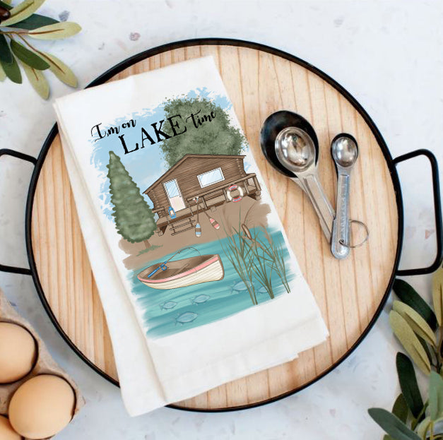 I'm on Lake Time Mountains Fishing Cotton Tea Towels