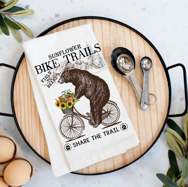 Share the Trail Black Bear Bicycle  Cotton Tea Towels