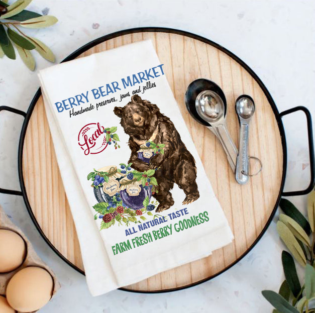 Berry bear Market Jams and Jellies  Cotton Tea Towels