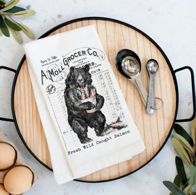 River to Table Bear and Salmon  Cotton Tea Towels