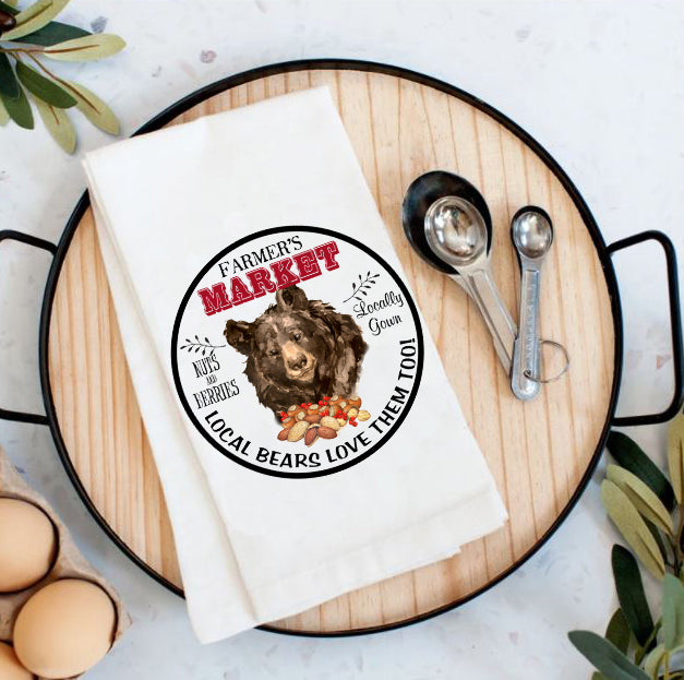 Bear Farmers Market Nuts & Berries Cotton Tea Towels