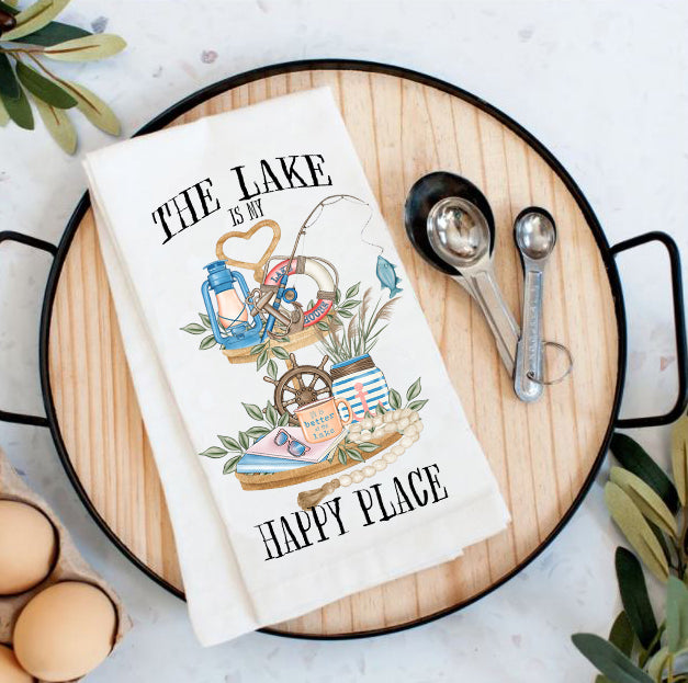 The Lake is My Happy Place Cotton Tea Towels