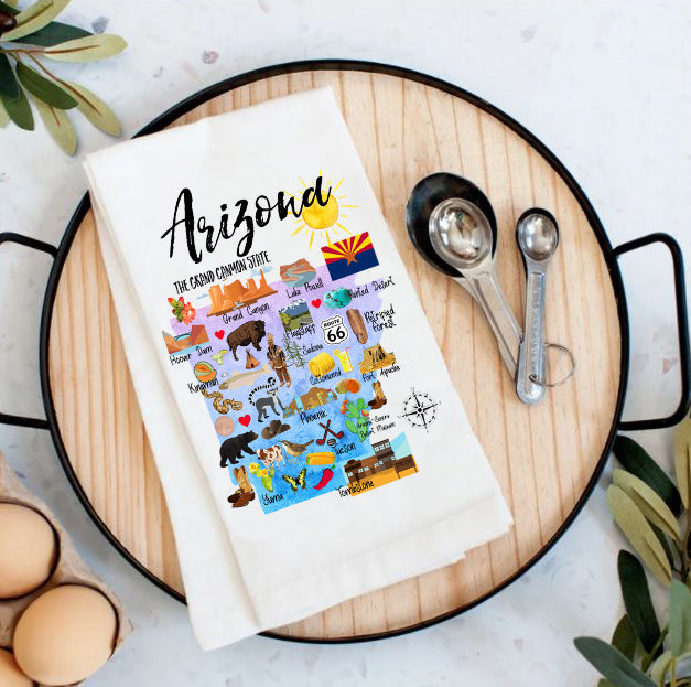 Arizona State Map Souvenir Cotton Tea Towel