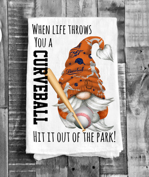 Gnome Baseball Orange & Blue Team Colors Flour Sack Tea Towel