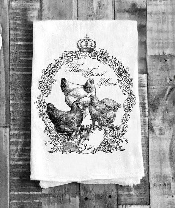 Three French Hens Christmas Cotton Tea Towels