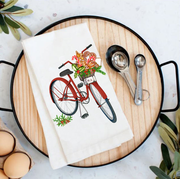 Christmas Cookies Bicycle Cotton Tea Towels Kitchen