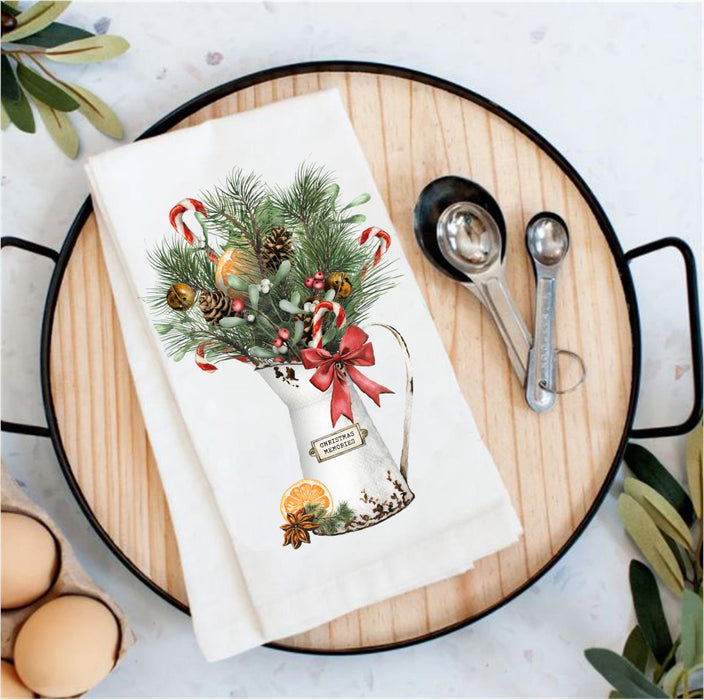 Rustic Country Christmas Memories Cotton Tea Towel Kitchen