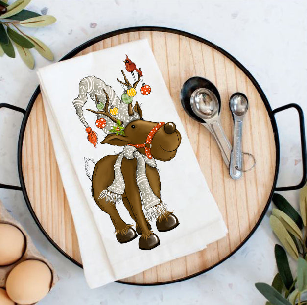 Christmas Cute Reindeer Cotton Tea Towels