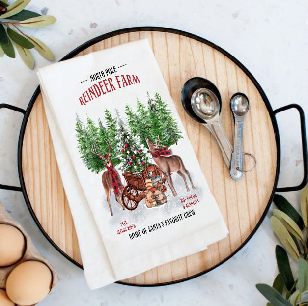 Christmas Reindeer Farm Cotton Tea Towels