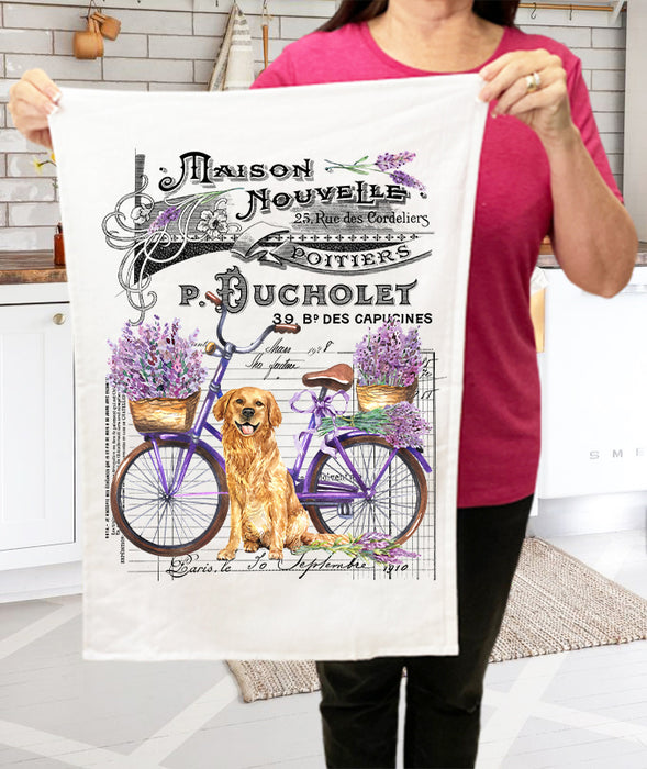 French Lavender Golden Retreiver Dog Cotton Terry Cloth Towels