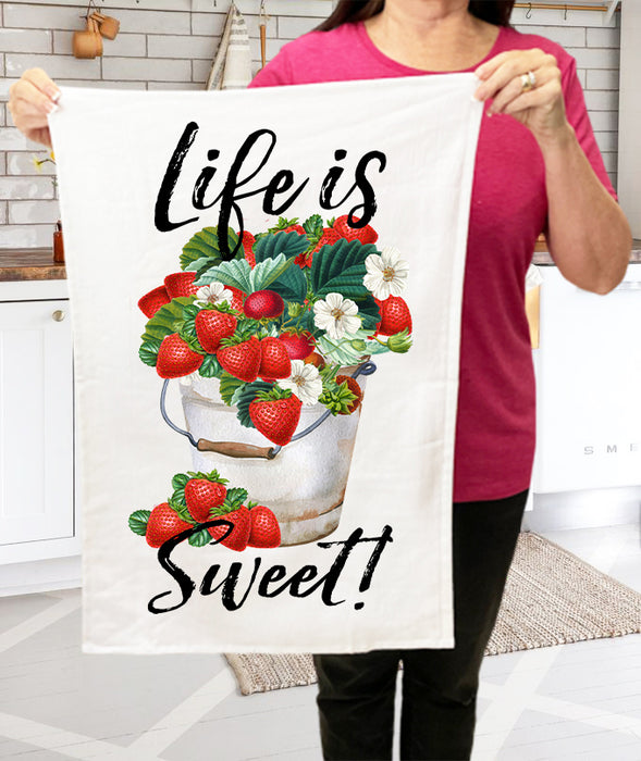 Life is Sweet Bucket of Strawberries Cotton Terry Cloth Towels
