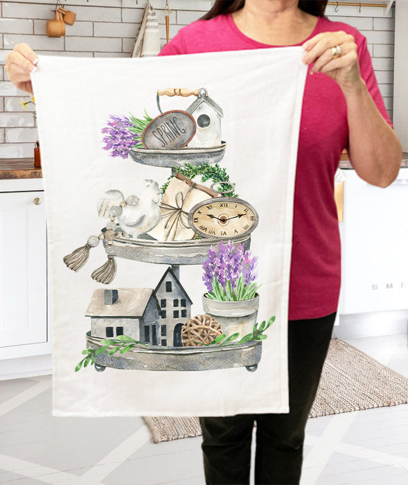 Country Lavender 3 Tier Tray Cotton Terry Cloth Towels