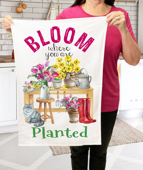 Bloom where you're planted Flowers Cats Kitchen Terry Cloth Towels